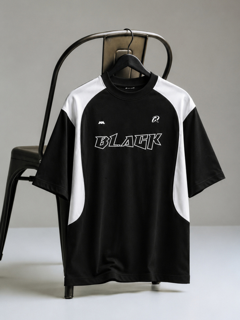 Jump Cuts Colorblock Men Round Neck Black T-Shirt