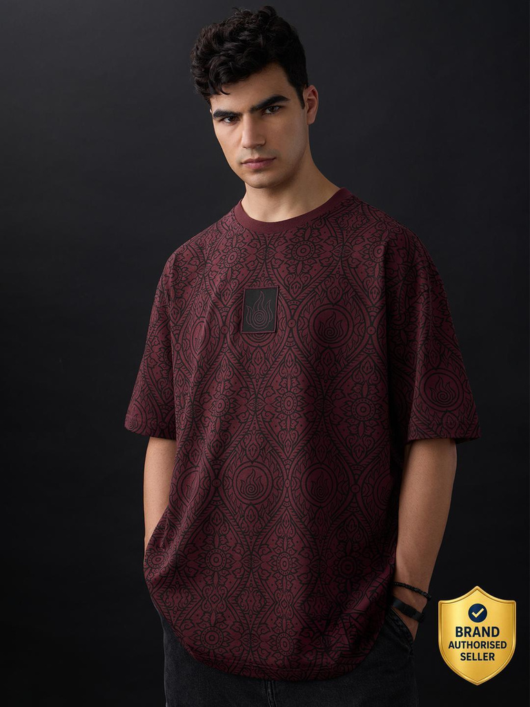 The Souled Store Printed Men Round Neck Maroon T-Shirt