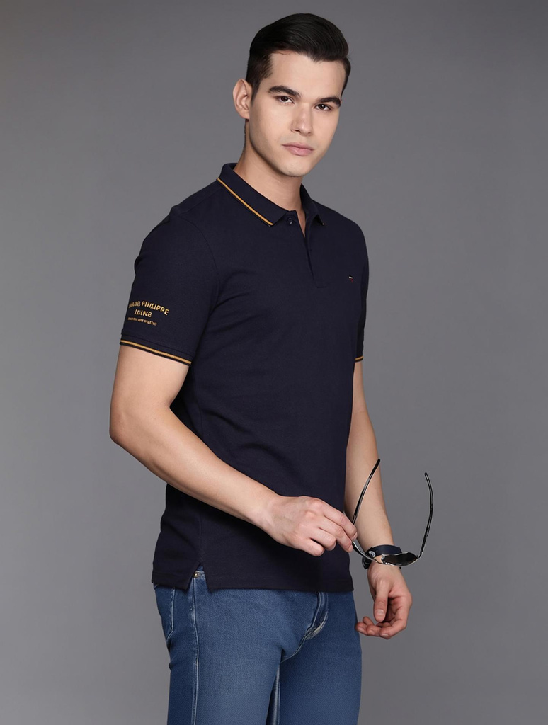 Louis Philippe Sport Solid Men Polo Neck Navy Blue T-Shirt