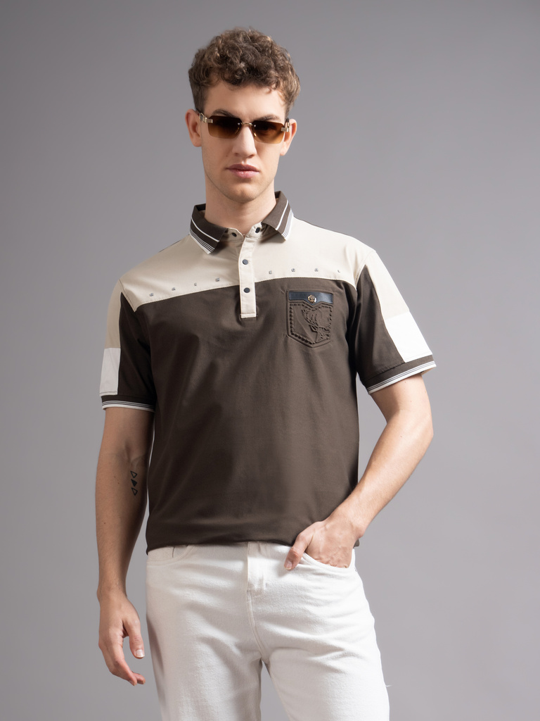 Paul Street Colorblock Men Polo Neck Brown T-Shirt