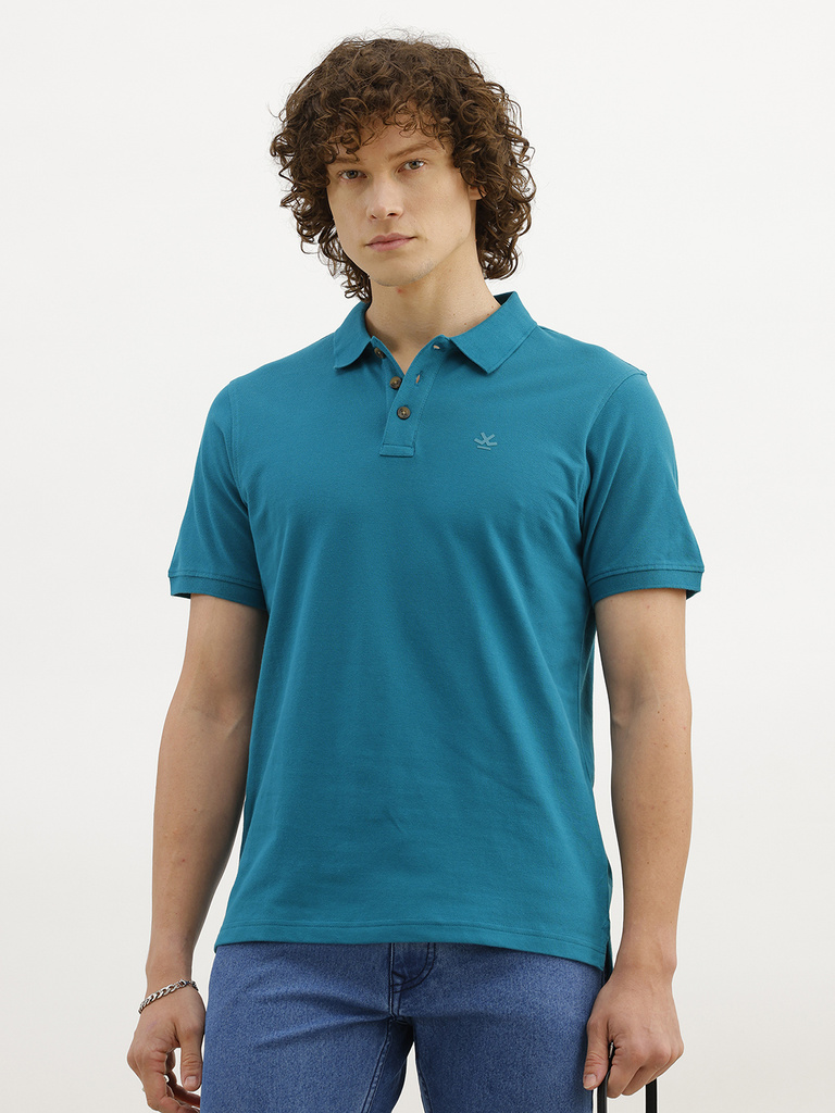 Men Solid Polo Neck Pure Cotton Dark Green T-Shirt