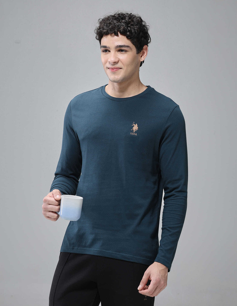 Men Solid Crew Neck Pure Cotton Green T-Shirt