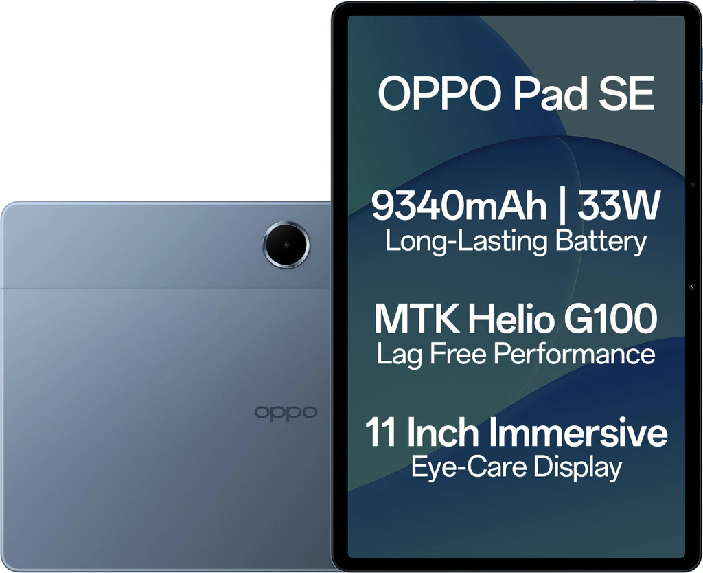 OPPO Pad SE with SUPERVOOC Charger 4 GB RAM 128 GB ROM 10.95 inch with Wi-Fi Only Gaming MediaTek Helio G100 Tablet (Twilight Blue)