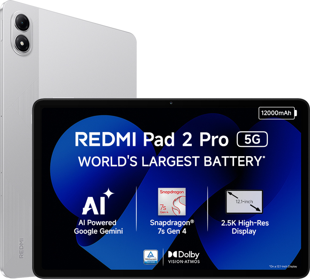 REDMI Pad 2 Pro 5G 8 GB RAM 256 GB ROM 12.1 inch with Wi-Fi+5G Gaming Qualcomm Snapdragon 7s Gen 4 Tablet (Quick Silver)