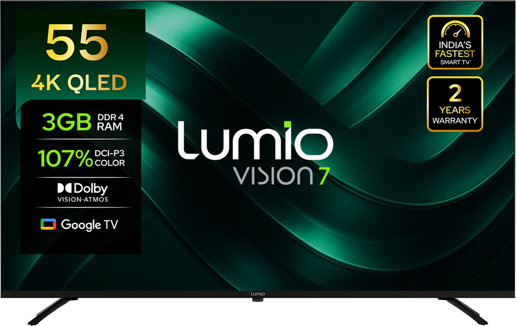 Lumio Vision 7 139 cm (55 inch) QLED Ultra HD (4K) Smart Google TV with 4K HDR Dolby Vision + Atmos Over 100% Colour India’s Fastest Smart TV* with 3GB RAM