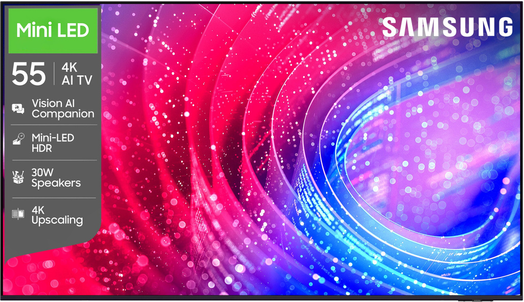 Samsung Vision AI 138 cm (55 inch) Ultra HD (4K) Mini LED Smart Tizen TV 2026 Edition with Vision AI Companion 30W Powerful Speakers Mini LED HDR Pure Spectrum Color 4K Upscaling Color Booster Samsung Knox Security 150+ Free Channels Dynamic Sound Pack