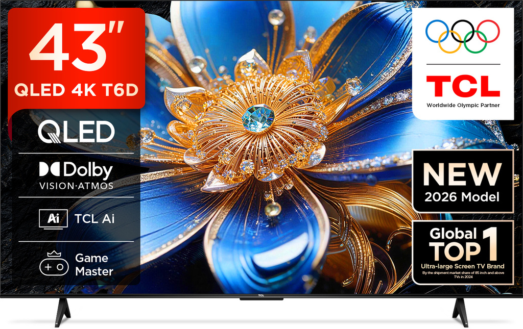 TCL T6D 107.95 cm (43 inch) QLED Ultra HD (4K) Smart Google TV 2026 Edition with HDR10+ Dolby Vision- Atmos 28W HVA Panel TCL AI Slim & Uni body Design