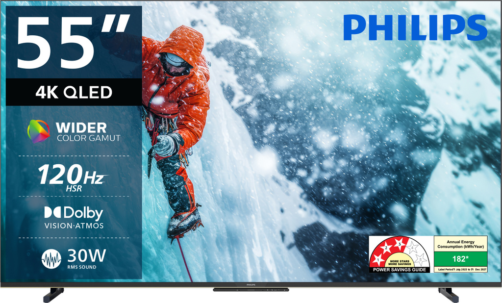 PHILIPS 138 cm (55 inch) QLED Ultra HD (4K) Smart Google TV with Dolby Vision |30W Dolby Atmos | 120Hz Refresh Rate | HDR 10+ |Wider Colour Gamut | Ultra Narrow Bezel | 32 GB Storage