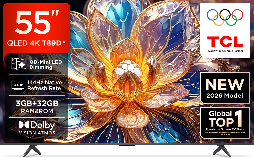 TCL QD-Mini LED Dimming T89D 138.71 cm (55 inch) QLED Ultra HD (4K) Smart Google TV 2026 Edition with TCL Ai HVA Panel Dolby Vision- Atmos, 30W Native Refresh Rate 144Hz, DLG 288Hz MEMC 120 Hz