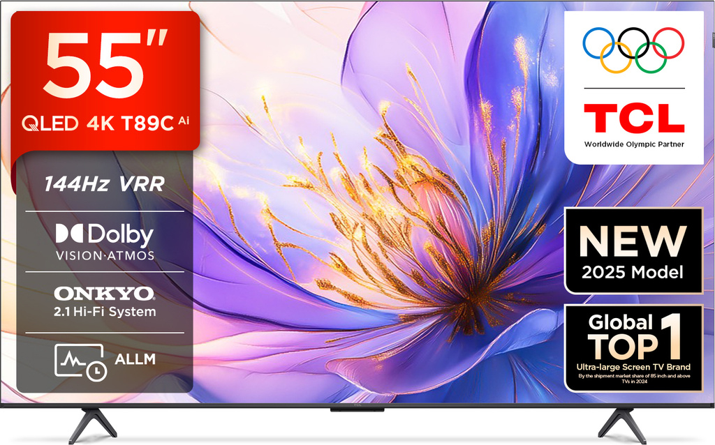 TCL T89C 139 cm (55 inch) QLED Ultra HD (4K) Smart Google TV with HVA Panel | Dolby Vision- Atmos, 35W ONKYO 2.1 Hi-Fi System | 144 Hz VRR | MEMC 120 Hz