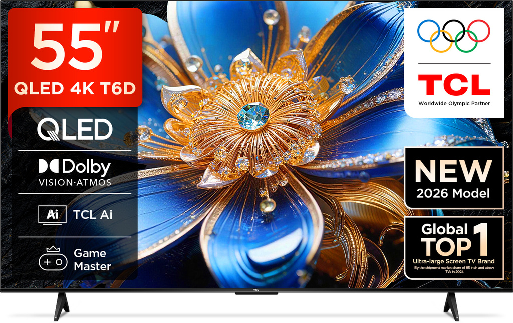 TCL T6D 138.71 cm (55 inch) QLED Ultra HD (4K) Smart Google TV 2026 Edition with HDR10+ Dolby Vision- Atmos 24W HVA Panel TCL AI Slim & Uni body Design