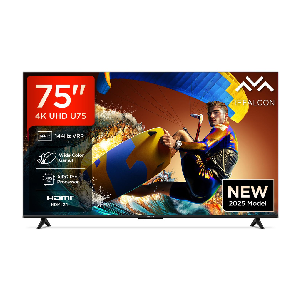 iFFALCON U75 189 cm (75 inch) Ultra HD (4K) LED Smart Google TV with 144 Hz VRR | Wide Color Gamut | AiPQ Pro Processor | 30 W Dolby Vision- Atmos | 3 GB RAM | 32 GB ROM