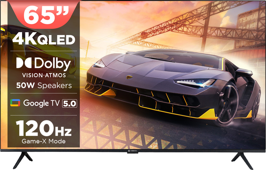 MOTOROLA 165 cm (65 inch) QLED Ultra HD (4K) Smart Google TV 2025 Edition with 5.0 OS, 50 W speaker, 120Hz Game accelerator, and Dolby Atmos