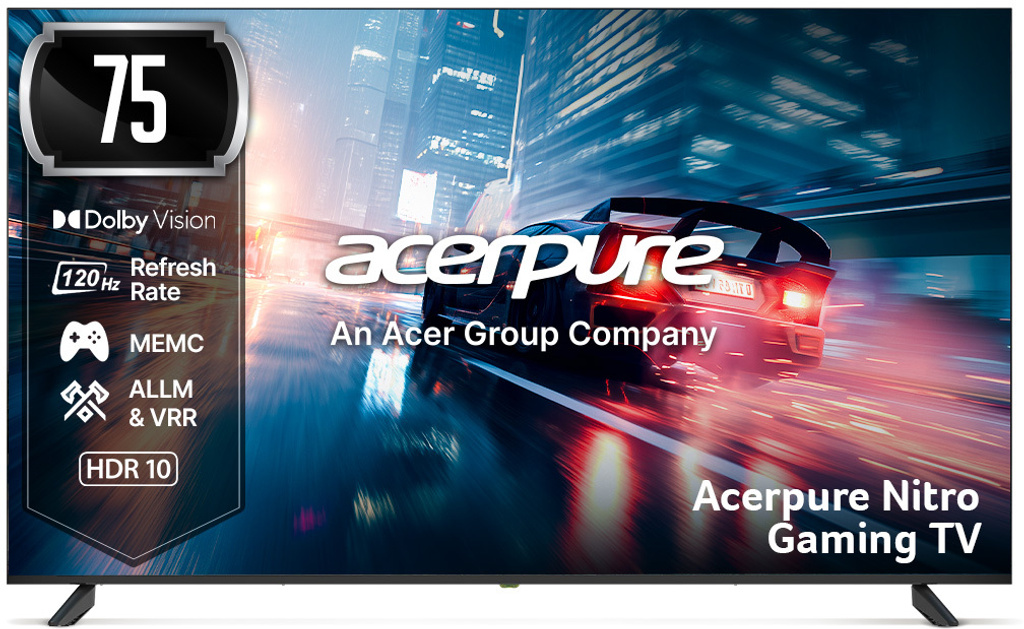 acerpure NITRO 189.2 cm (75 inch) QLED Ultra HD (4K) Smart Google TV with 120 Hz GTV 5.0 ,Android 14 ,Dolby Vision & Dolby Atmos,40W Sound,Tuner,Wi-Fi Direct,ALLM ,VRR,MEMC,Karaoke,AI,Gaming ,Wall Mount