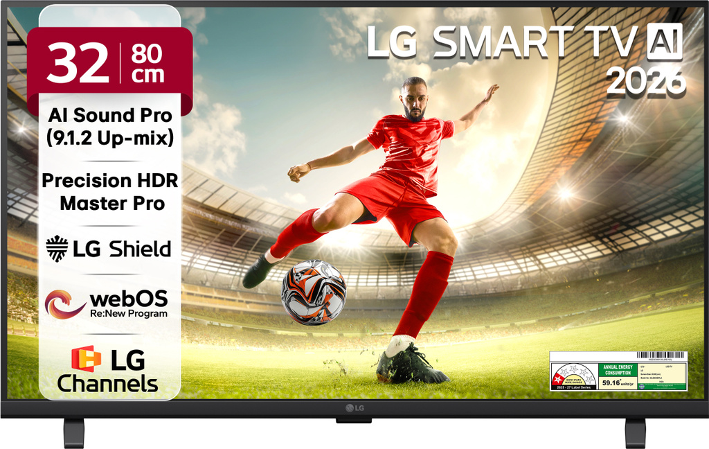 LG AI LB65 80 cm (32 inch) Full HD LED Smart WebOS TV 2026 Edition with Alpha5 AI Processor Gen9, HDR10 Pro, AI Magic Remote Compatible, AI Sound Pro (Virtual 9.1.2 Up-mix), 60 Hz Refresh Rate 5 YearsOS upgrade, Secured by LG Shield, LG Channels
