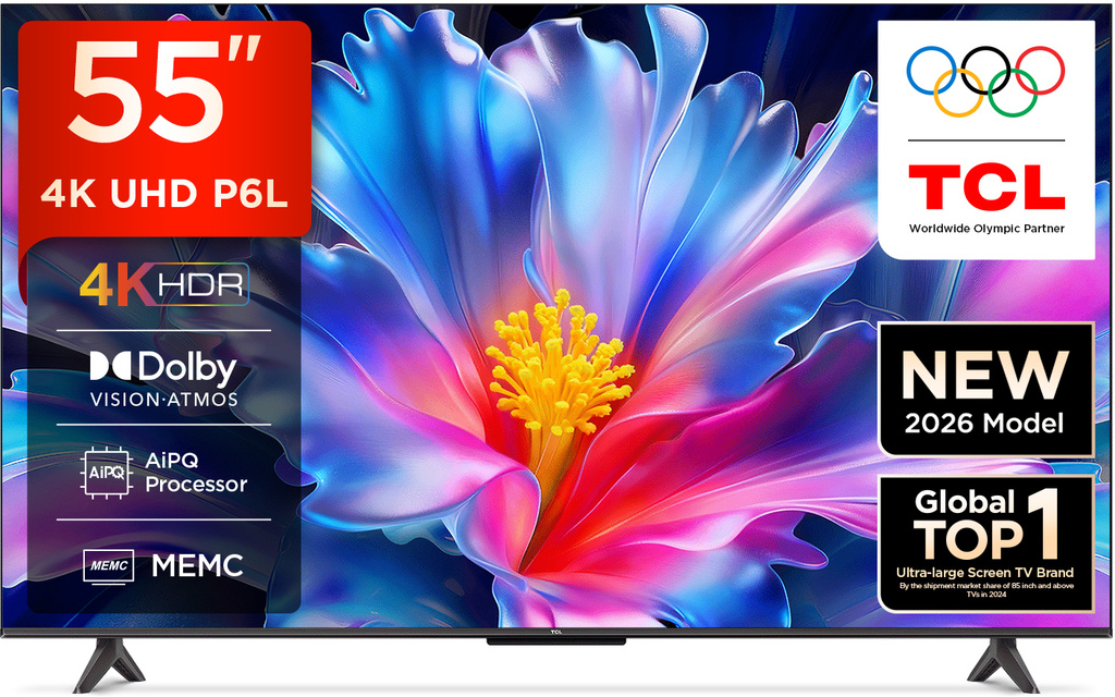 TCL P6L 138 cm (55 inch) Ultra HD (4K) LED Smart Google TV 2026 Edition with MEMC Dolby Vision-Atmos AipQ Processor Game Master HVA Panel & Metallic Bezel-Less