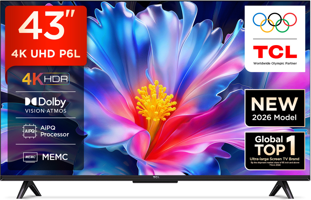 TCL P6L 108 cm (43 inch) Ultra HD (4K) LED Smart Google TV 2026 Edition with MEMC Dolby Vision-Atmos AipQ Processor Game Master HVA Panel & Metallic Bezel-Less