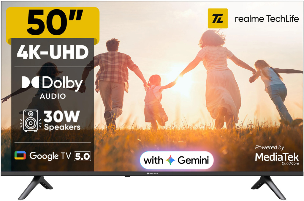 realme TechLife 127 cm (50 inch) Ultra HD (4K) LED Smart Google TV 2025 Edition with 5.0 OS, Dolby Audio, and 30 W downfiring speaker