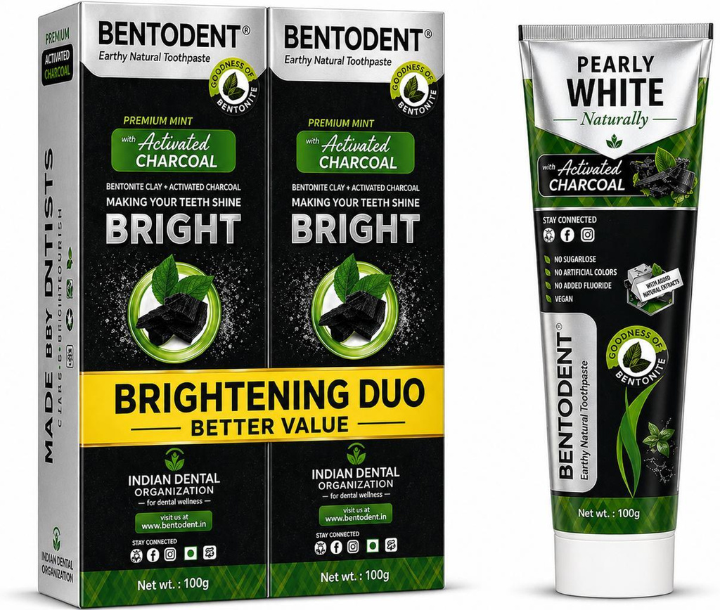 bentodent Charcoal Pack Natural Teeth Whitening Toothpaste