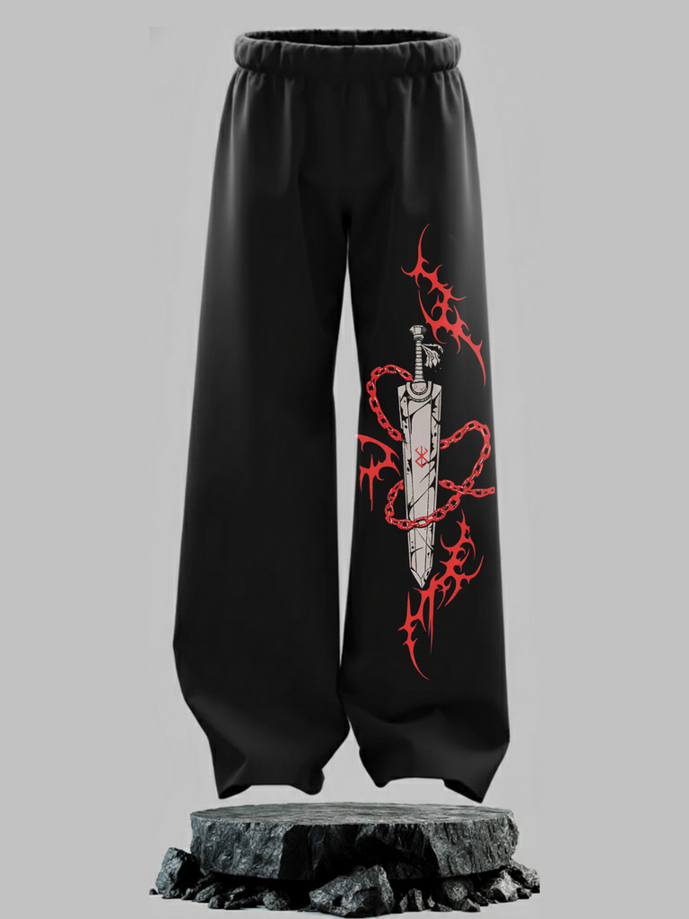 Wayup Graphic Print Men Black Track Pants
