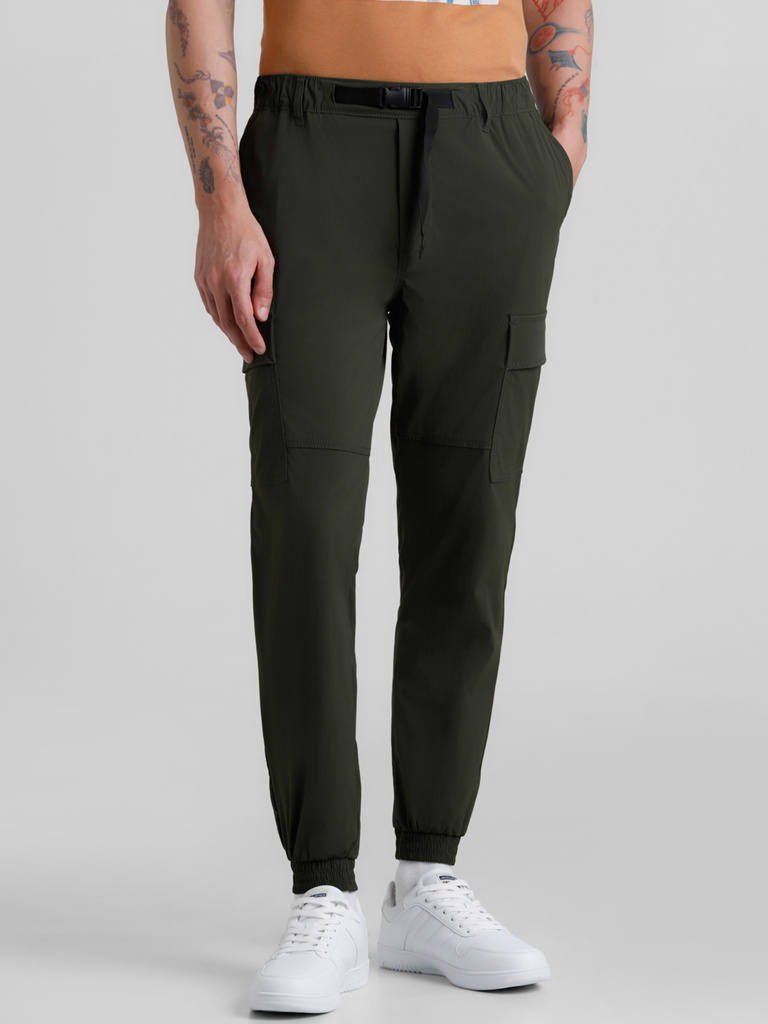 jack jones self design men green track pants