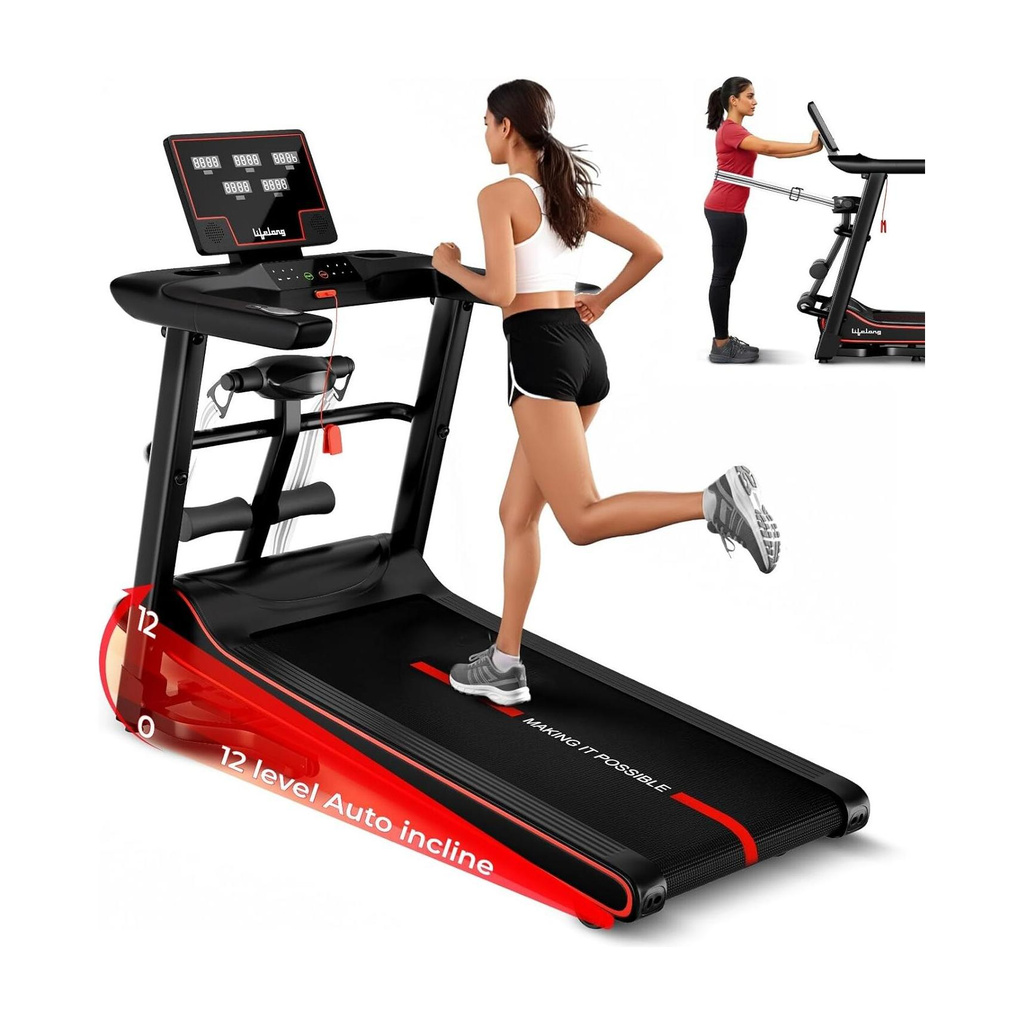 lifelong fitpro 5hp peak dc brushless treadmill home auto incline…