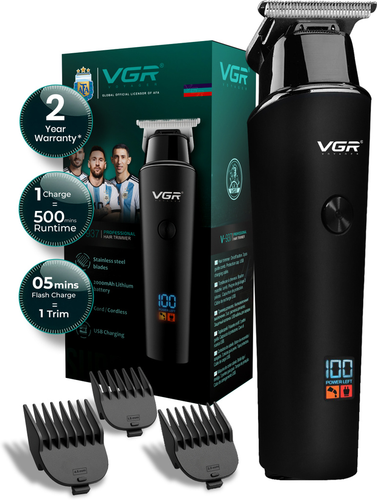 vgr v 937 professional hair trimmer led display 500 min runtime 4 length settings