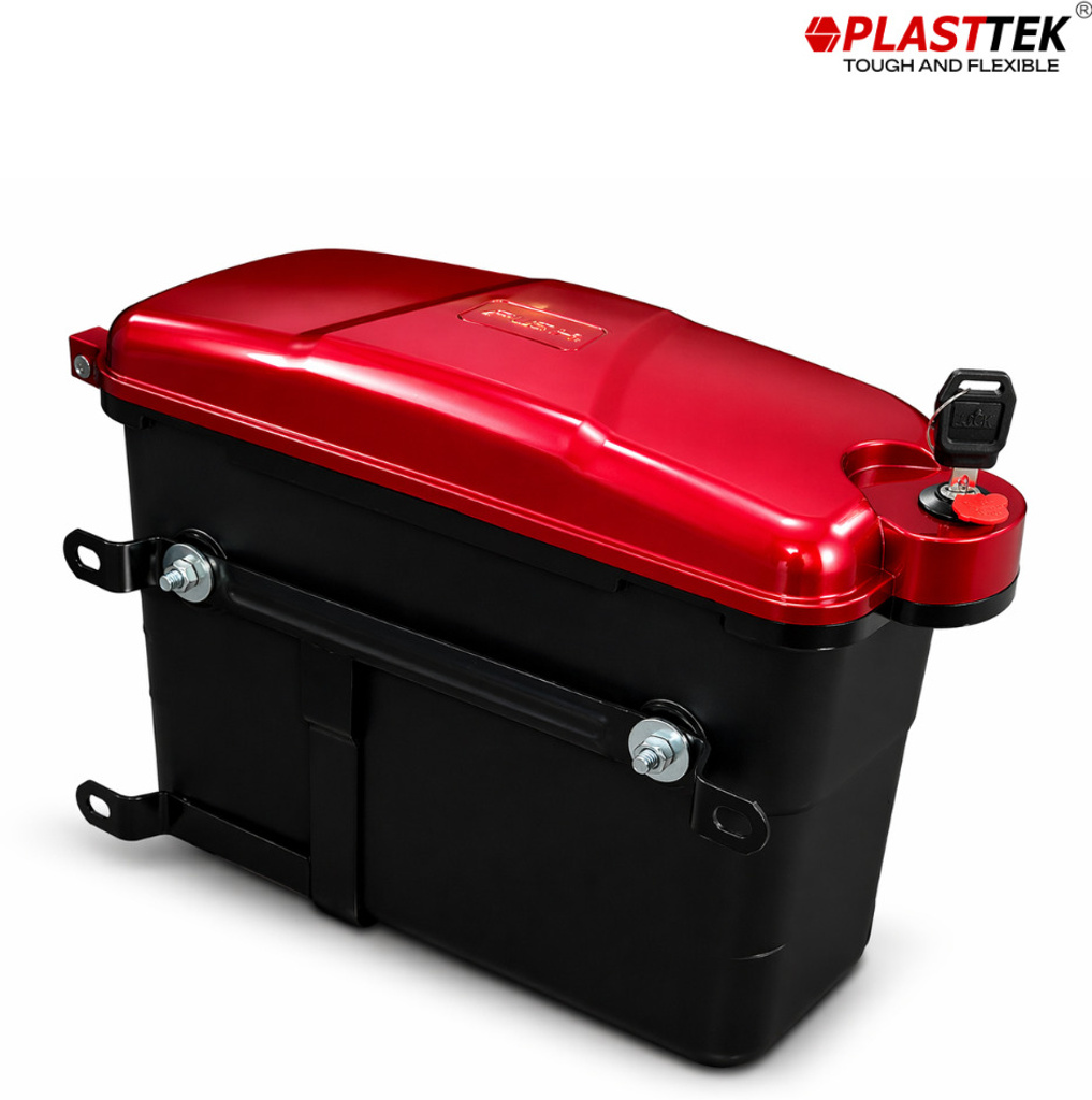 Luggage Box Red, Black Plastic Motorbike Saddlebag (20 L)
