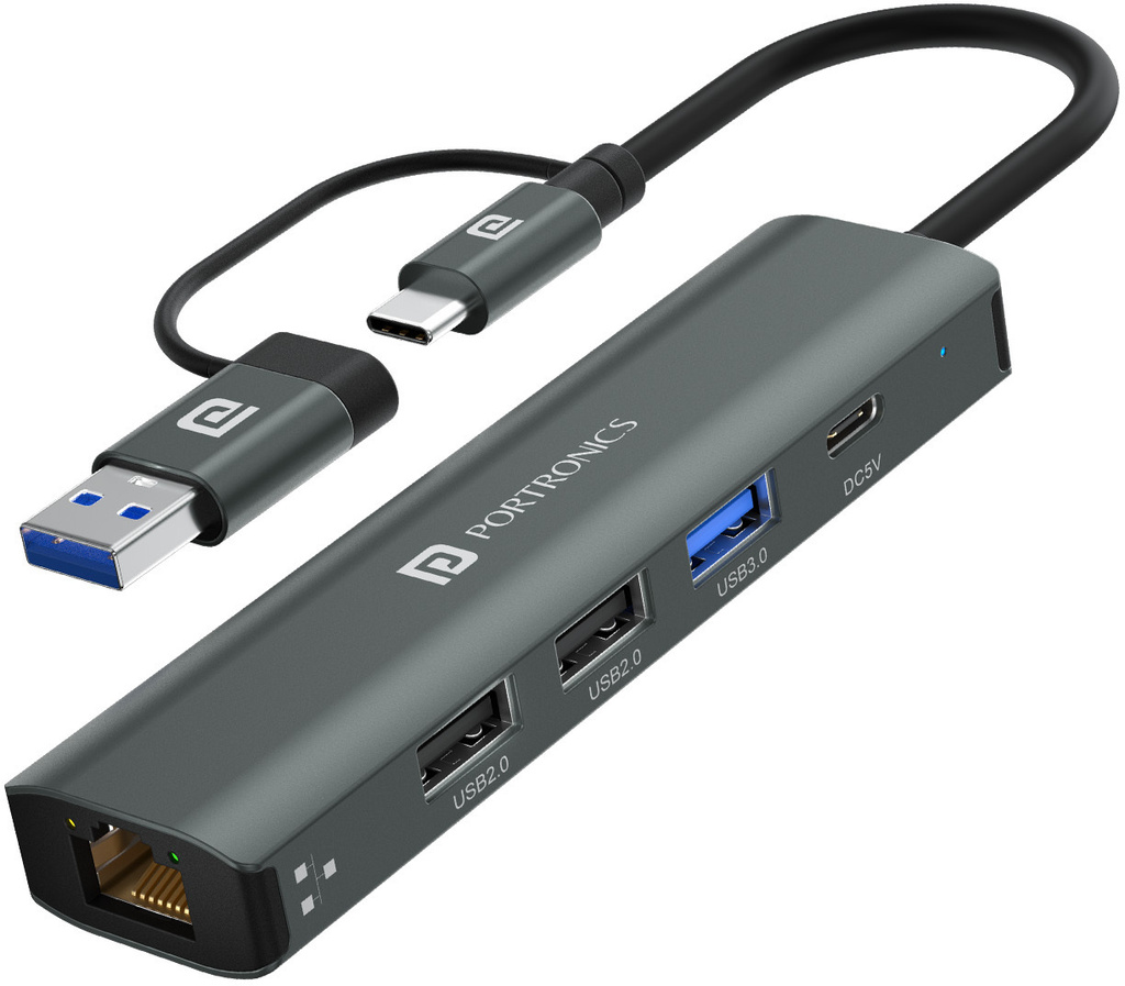 portronics mport edge 5 ports superfast dual usb hub high speed connectivity laptops por 2931 hub