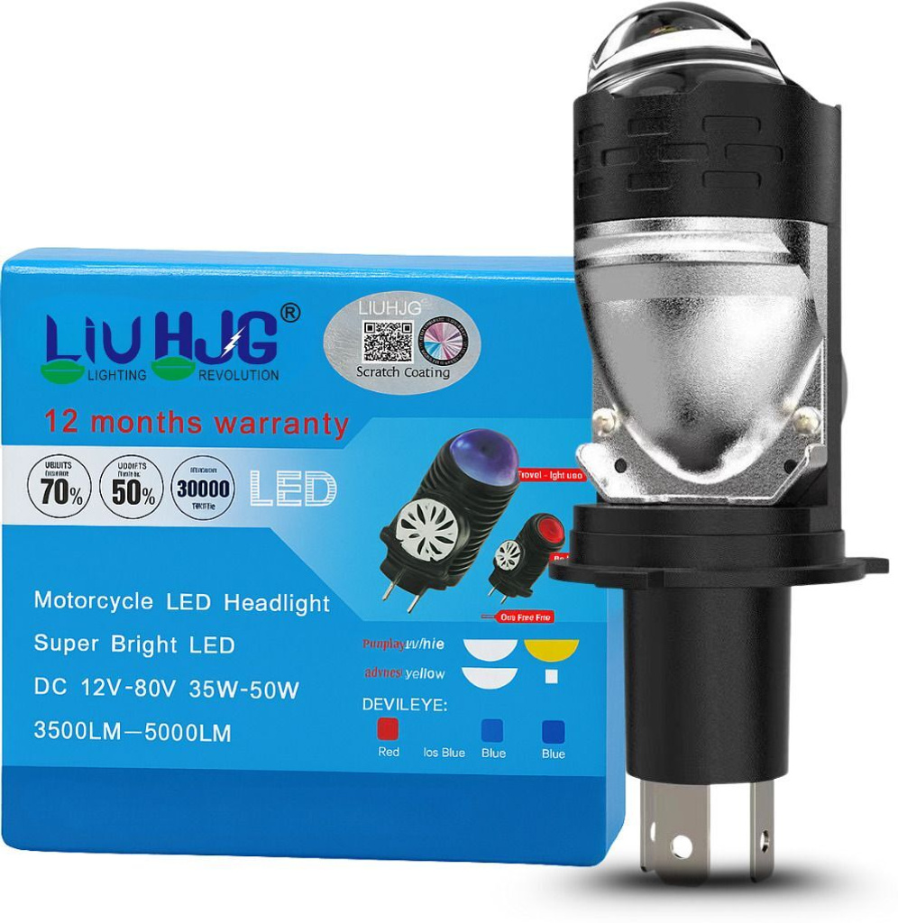 LIU HJG White LED H4 Projector Lens Bulb With Red Devil Eye Headlight Car, Motorbike, Truck LED (12 V, 50 W)