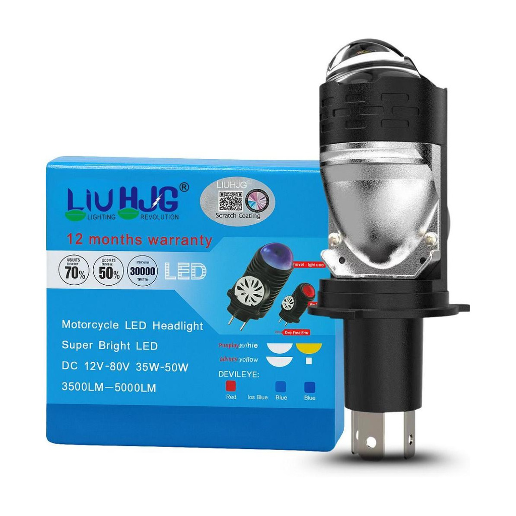 LIU HJG White LED H4 Projector Lens Bulb With Red Devil Eye Headlight Car, Motorbike, Truck LED (12 V, 50 W)