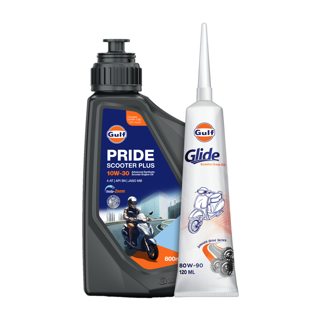 Gulf PRIDE SCOOTER ENGINE OIL (800 ML) + GLIDE GEAR OIL (120 ML) COMBO 4-AT | API SN, JASO MB Engine Oil + 80W90 API GL-4 GEAR OIL | COMBO Scooter Synthetic Blend Engine Oil