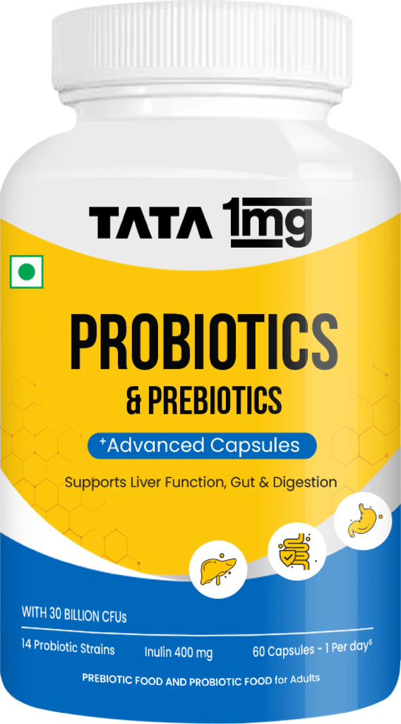 TATA 1mg Probiotics 30 Billion CFUs+ Capsule With Prebiotic Fibre Helps