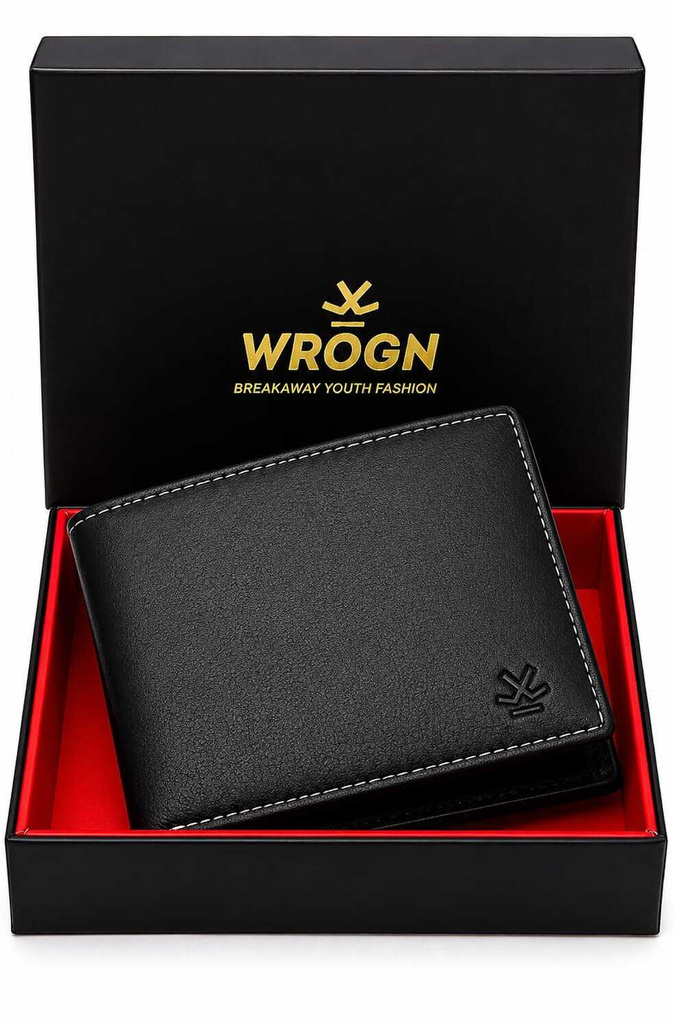 Men Black Genuine Leather RFID Wallet (6 Card Slots)