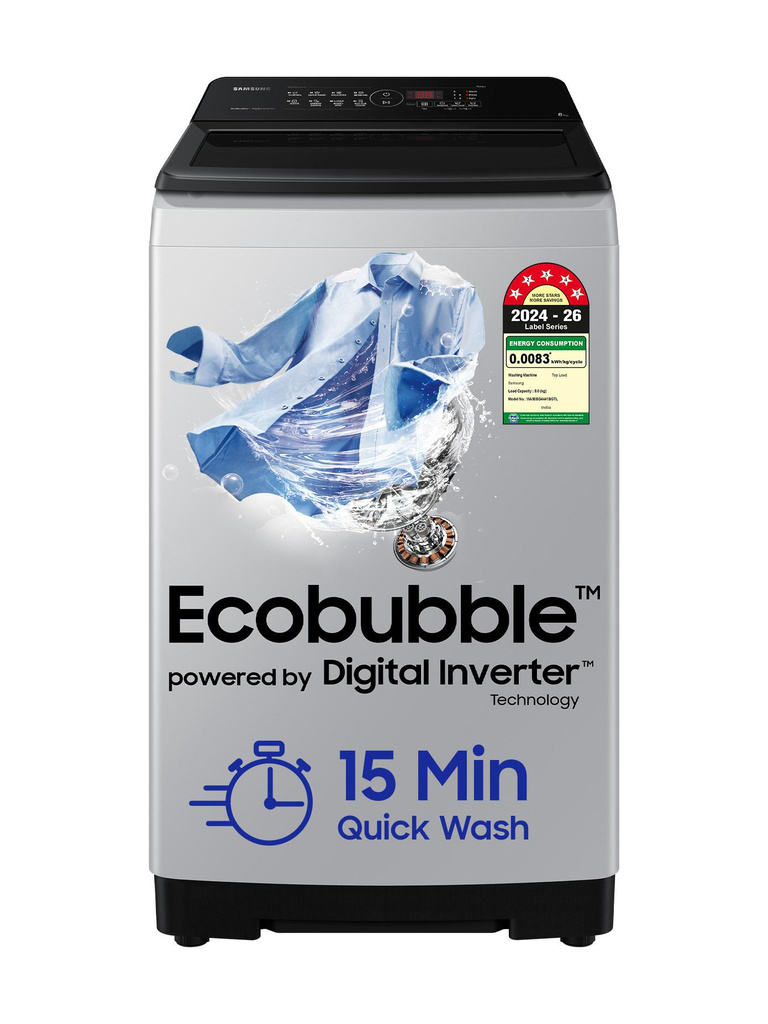 Samsung 8 kg 5 star, Ecobubble, Soft Closing Door, Digital Inverter Fully Automatic Top Load Washing Machine Grey