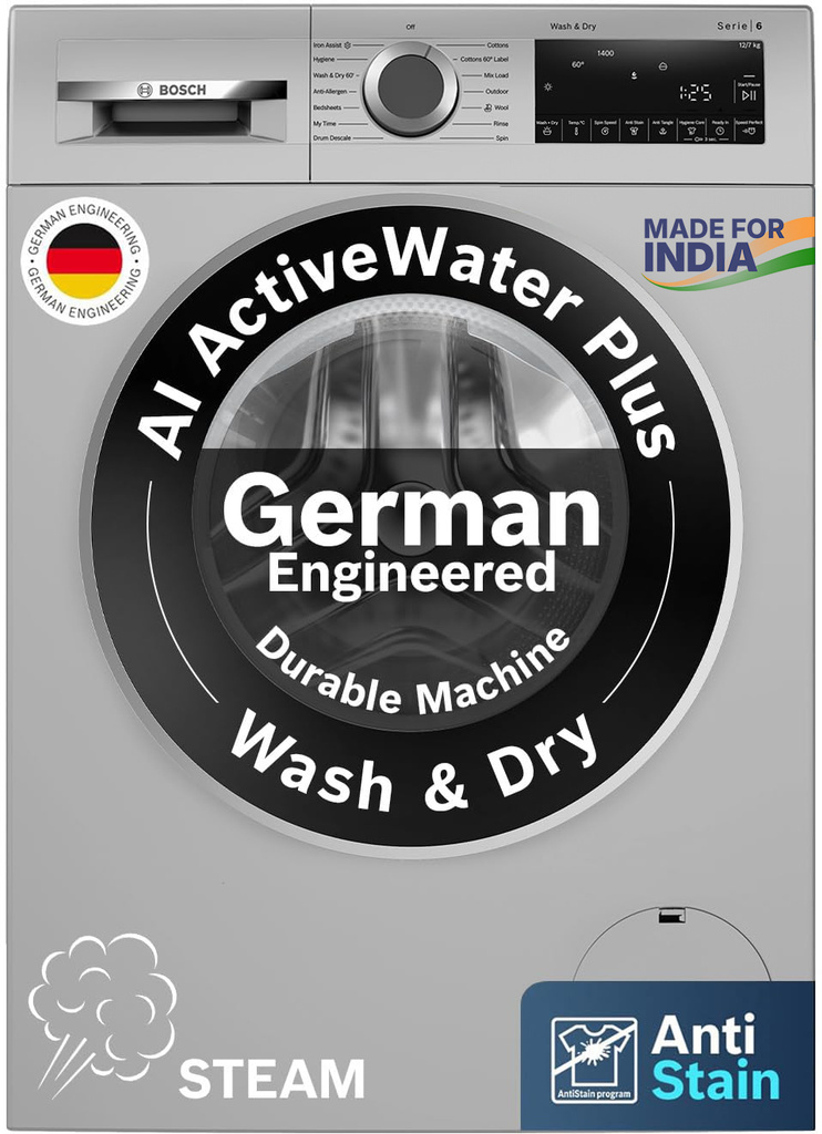 BOSCH 12 Washer with Dryer with In-built Heater Silver