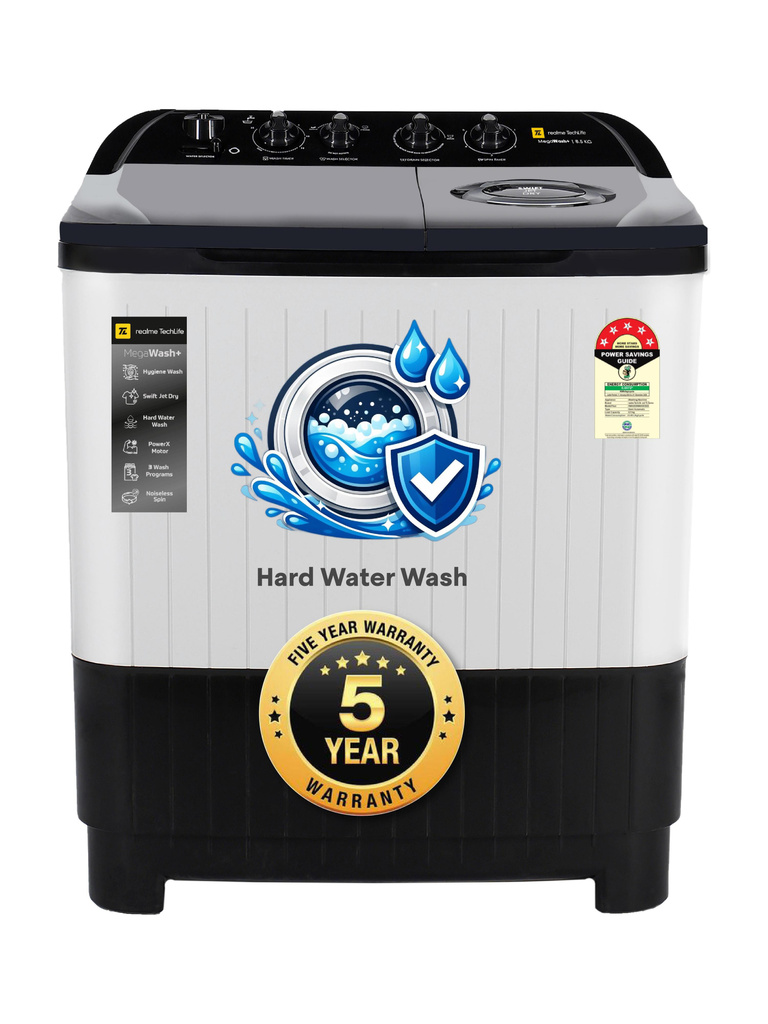 8.5 kg with Hard Water Wash Protection and Swift Jet Dry Semi Automatic Top Load Black, Grey (RMSA855NNNHGR)