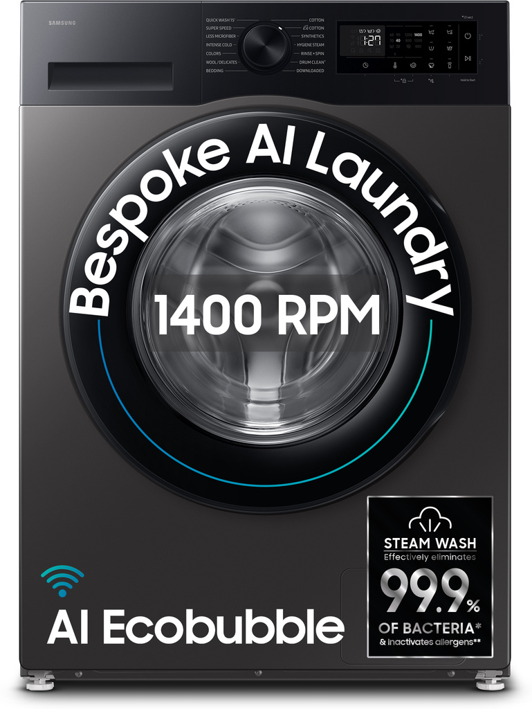 Samsung 9 kg 5 Star, AI Ecobubble, Super Speed, Wi-Fi, Hygiene Steam, Digital Inverter Motor Fully Automatic Front Load Washing Machine with In-built Heater Grey