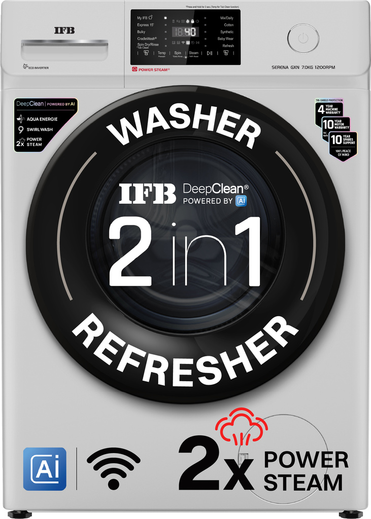 IFB 7 kg 5 Star with Steam Refresh program, 9 Swirl Wash, Eco Inverter, Powered by AI with Wifi Fully Automatic Front Load Washing Machine with In-built Heater Grey