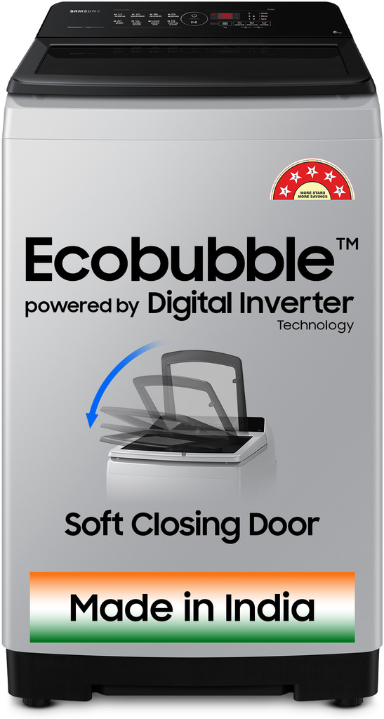 Samsung 8 kg 5 star, Ecobubble, Soft Closing Door, Digital Inverter Fully Automatic Top Load Washing Machine Grey