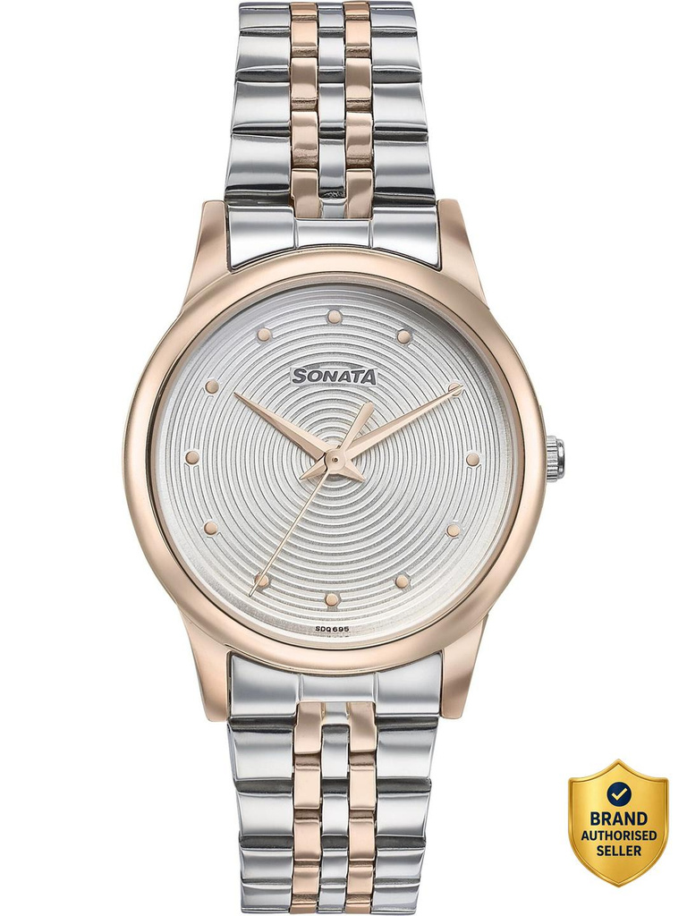 SONATA Glam Gold Sonata Glam Gold White Dial Rose Gold & Silver Stainless Steel Strap Analog Watch  - For Women