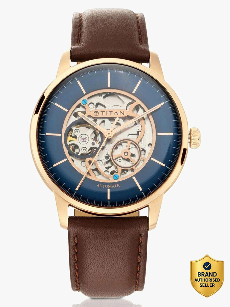 Titan Titan Automatic Blue Dial Brown Leather Strap Analog Watch  - For Men