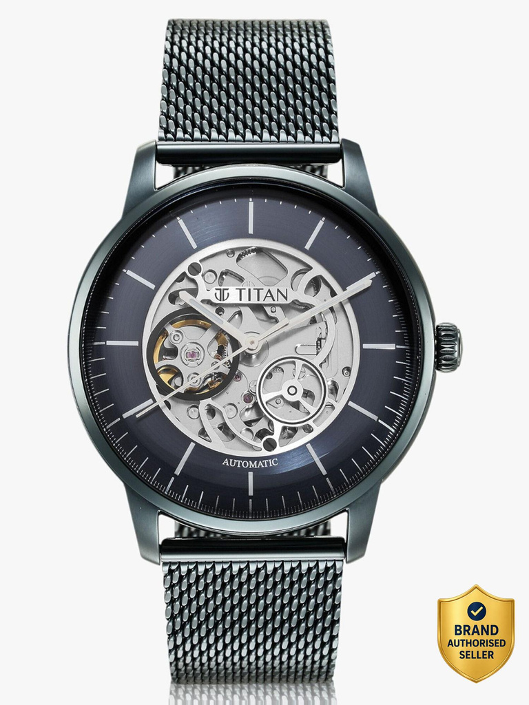 Titan 90110QM01 Titan Mechanical Automatic Blue Dial Blue Stainless Steel Strap Analog Watch  - For Men