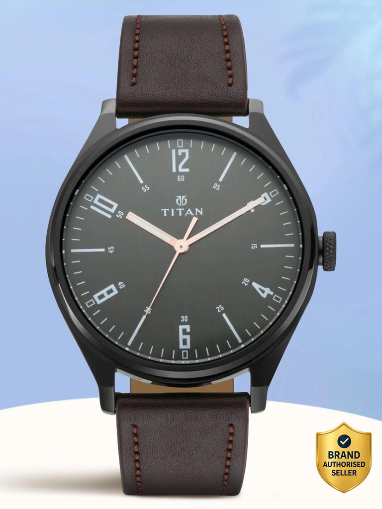 Titan NN1802NL01 Titan Workwear Minimalist Black Dial Brown LeatherStrap Analog Watch  - For Men
