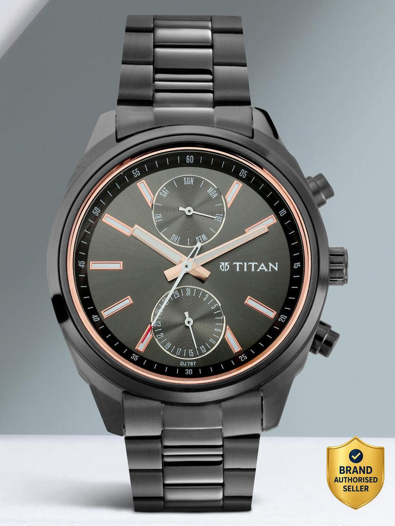 Titan NQ1733NM01 Titan Workwear Multifunction Black Dial Black Stainless Steel Strap Analog Watch  - For Men