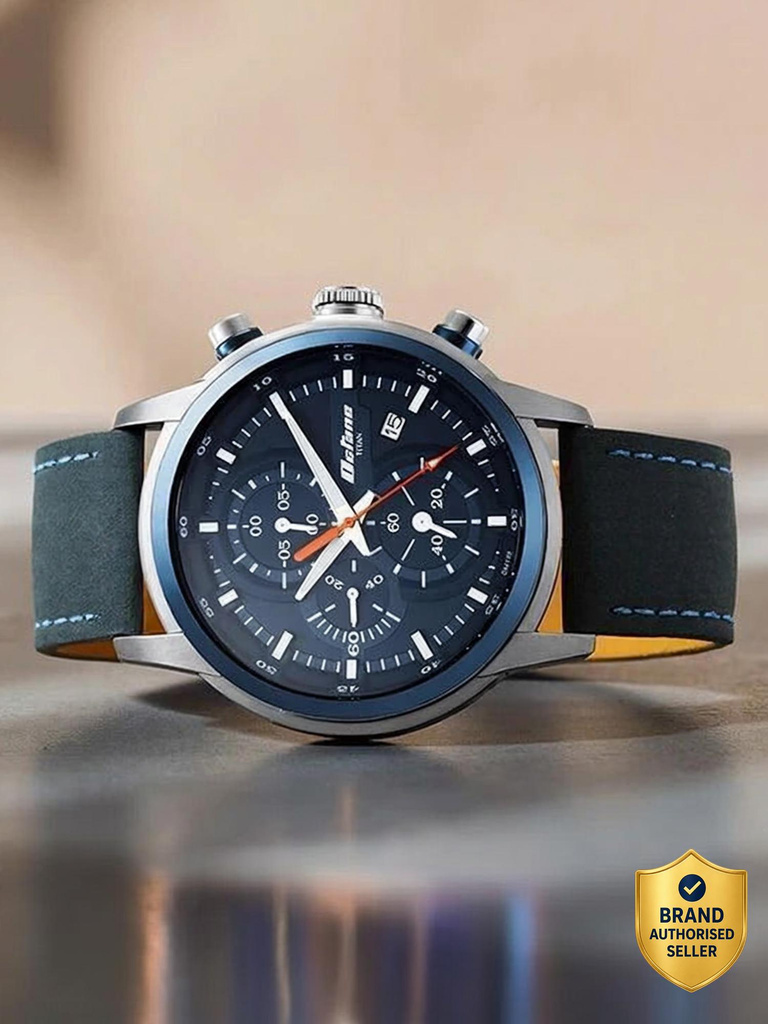 Titan Titan Octane Chronograph With Date Blue Dial Blue LeatherStrap Analog Watch  - For Men