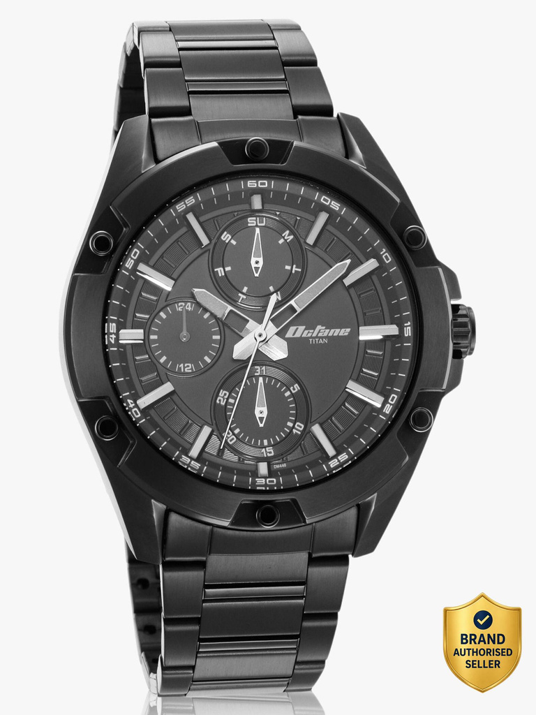 Titan Chornograpgh Titan Octane Multifunction Black Dial Black Stainless Steel Strap Analog Watch  - For Men