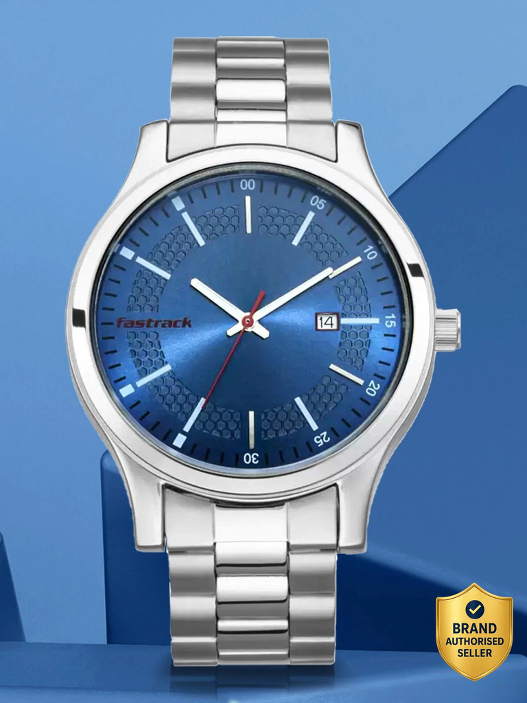 Fastrack Fastrack With Date Blue Dial Silver Stainless Steel Strap Analog Watch  - For Men