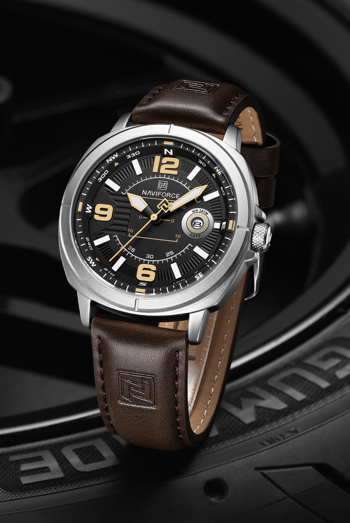 NAVIFORCE Modern sporty style black dial with Dark Brown leather strap Analog Watch  - For Men