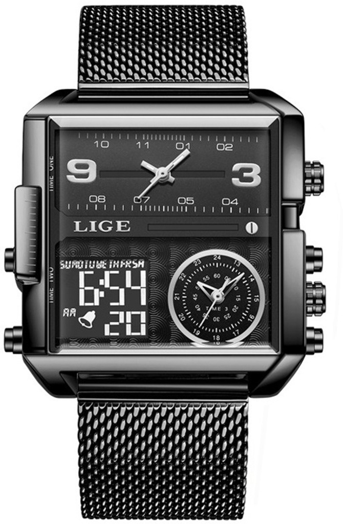 Lige Mens Watch Square Dual Time Chronograph Luxury wrist Watch For Men Analog-Digital Watch  - For Men